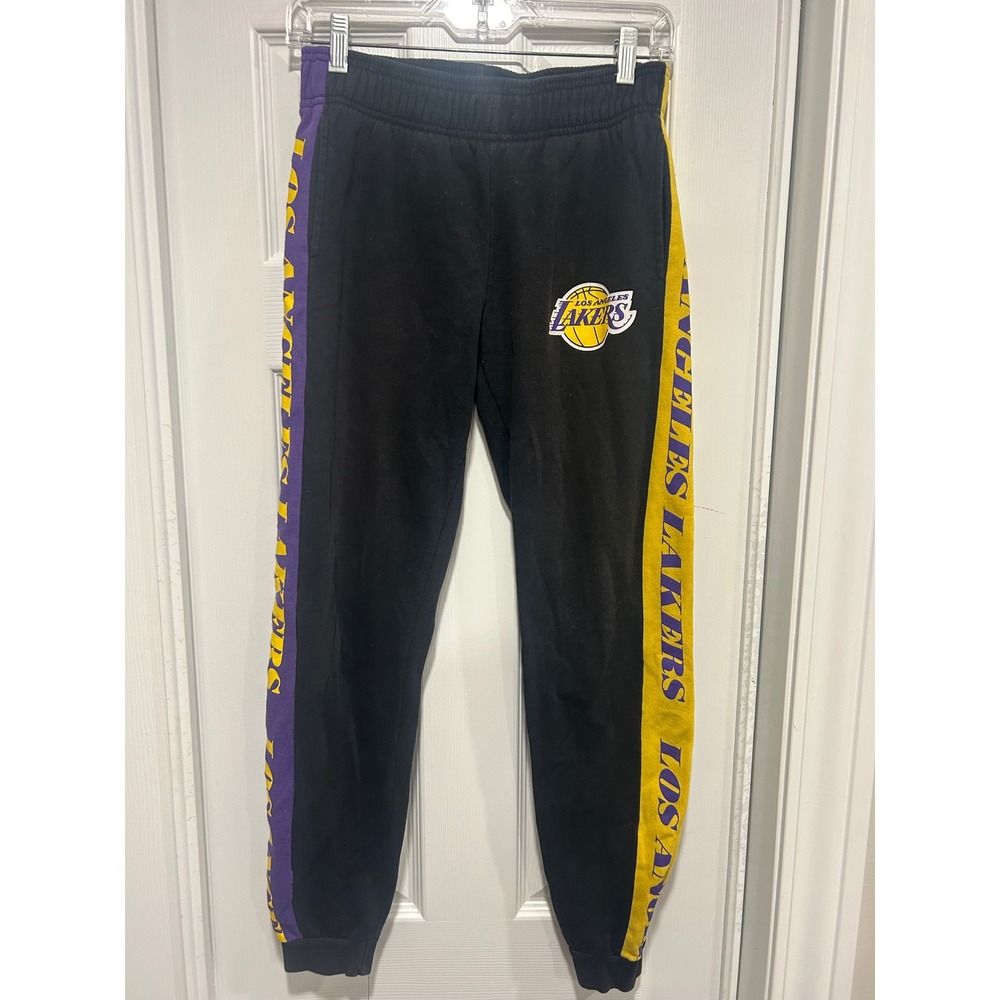NBA Los Angeles Lakers Mens Small Black Fleece Joggers Sweatpants Purple Gold